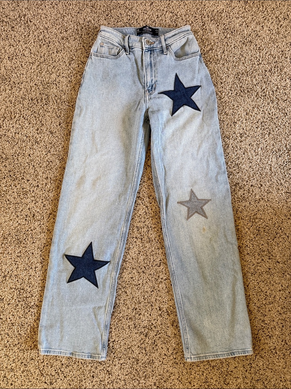 Hollister Light Blue ultra High-Rise Dad Jeans patriotic stars size 0